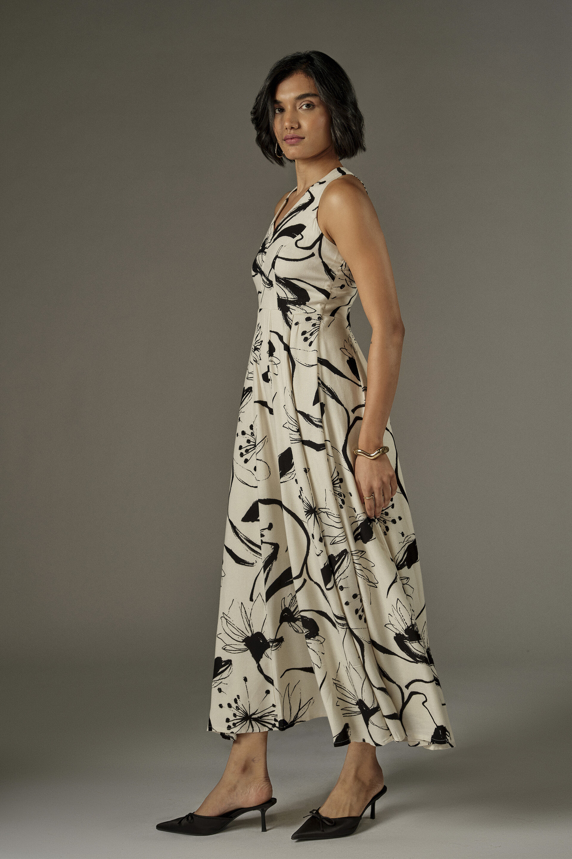 A-line Abstract Floral Maxi Dress in White, White, image 4